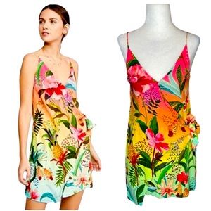 Farm Rio Amazonian Ombre Colorfully Vibrant Mini Wrap Dress, pink, yellow, S